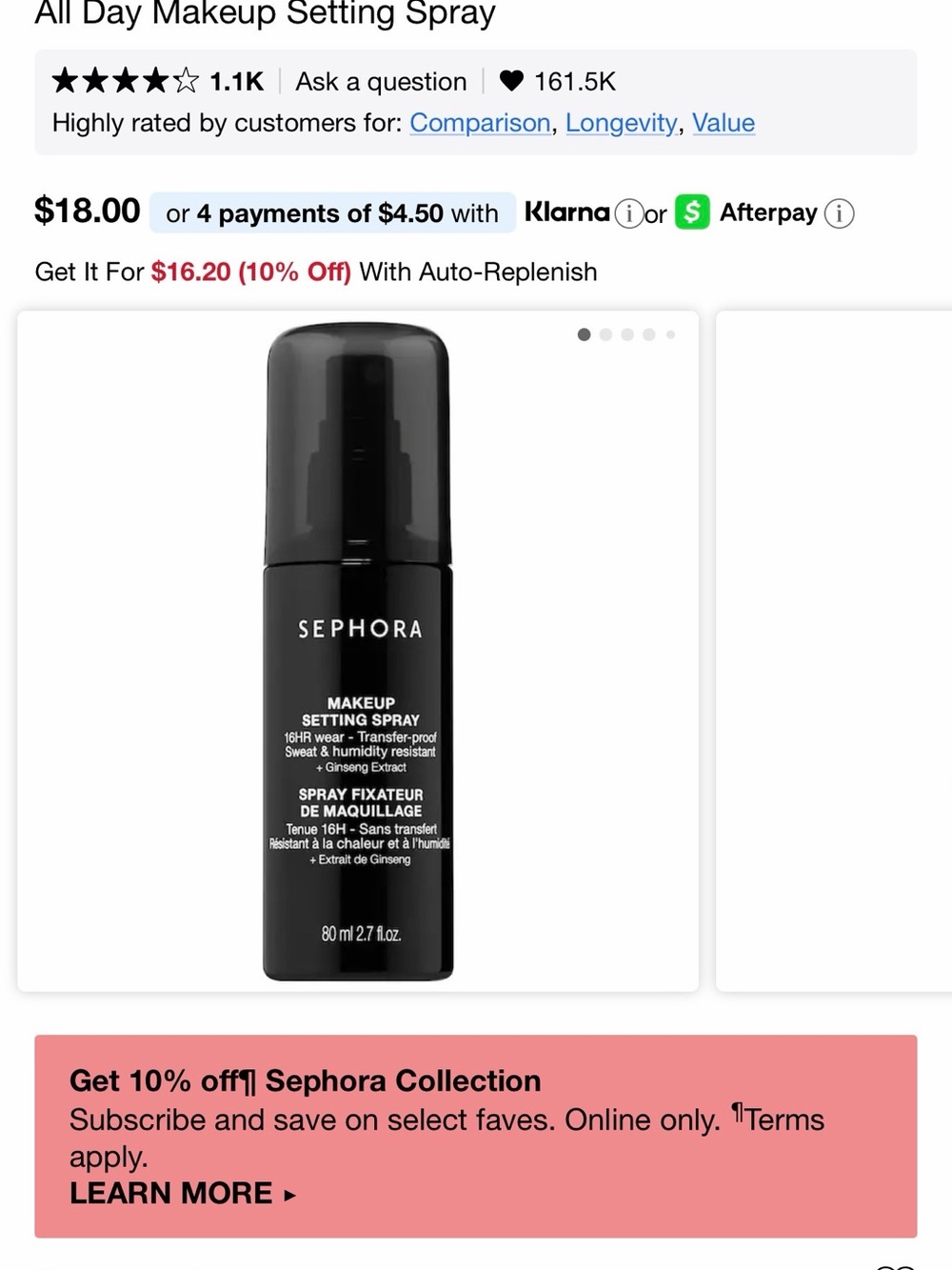 Sephora Black Makeup Setting Spray — Lightweight Mist